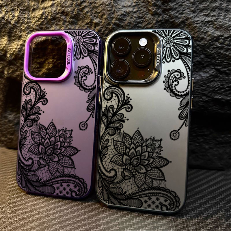 Phone Cases For Girls - Black lace print New Hot Electroplate