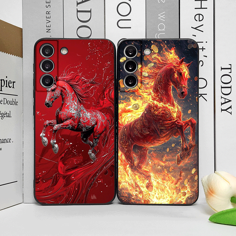 Phone Cases Red - Fashion Chinese-Style Red Horse Print Phone