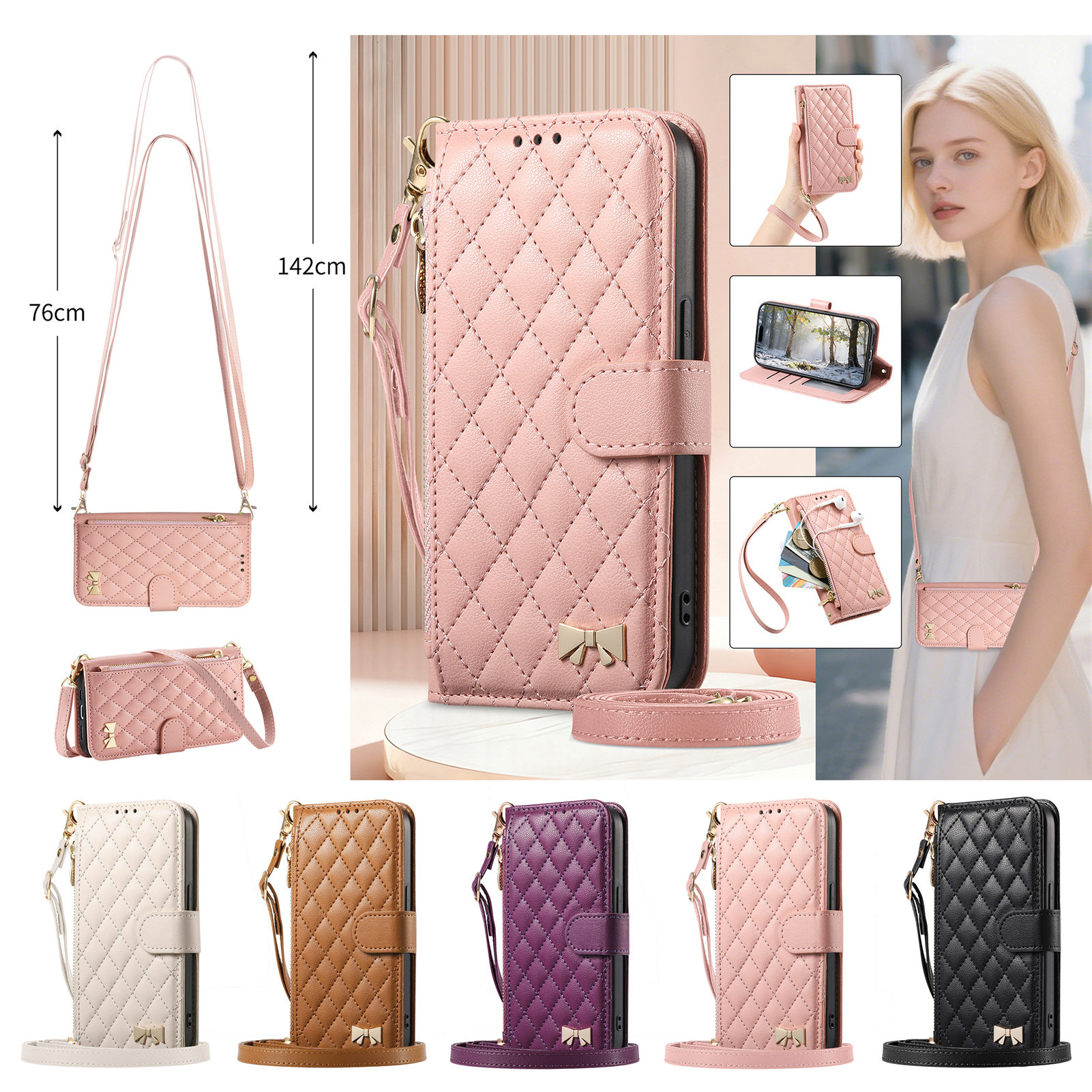 Phone Cases With Wallet - PU Leather Crossbody Flip Wallet Phone