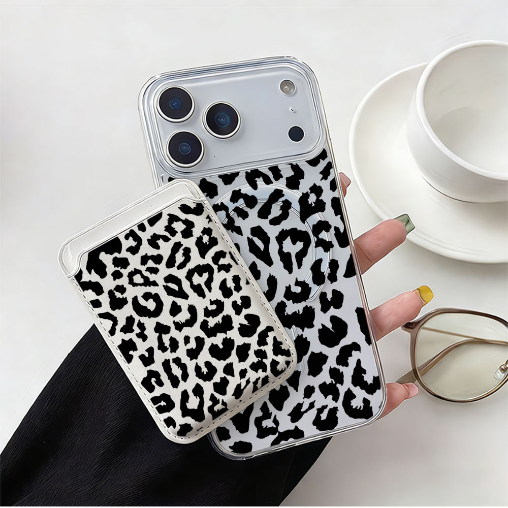 Phone Cases With Wallet - Black Leopard Print For Magsafe wallet