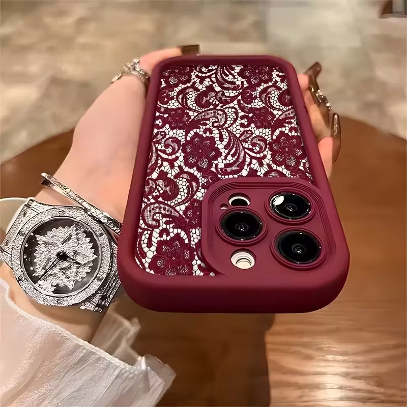 Phone Cases Red - Red Lace Trendy Pattern Phone Case