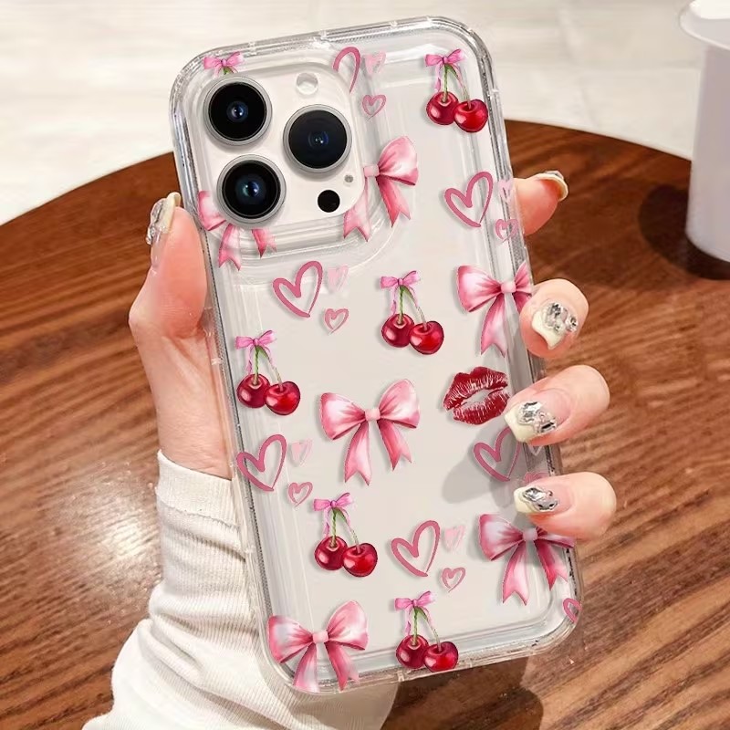 Red Bow Cherry Silicone Clear  - đánh giá và giá Phone Cases Red