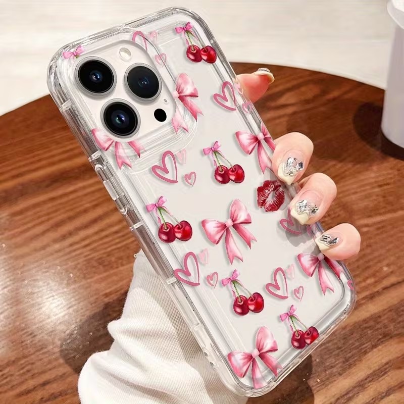 Red Bow Cherry Silicone Clear  - đánh giá và giá Phone Cases Red