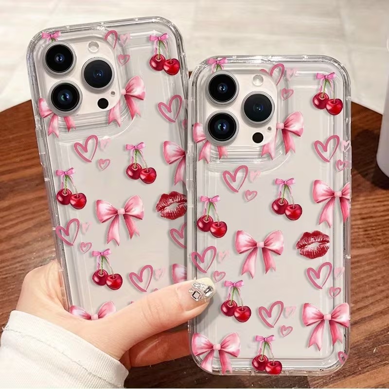 Red Bow Cherry Silicone Clear  - đánh giá và giá Phone Cases Red