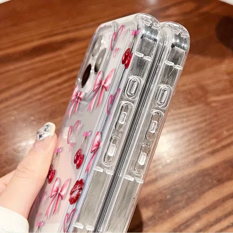 Red Bow Cherry Silicone Clear  - đánh giá và giá Phone Cases Red