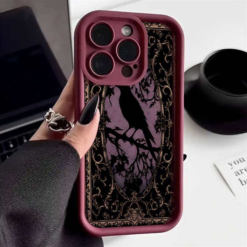 Aesthetic Black Crow Pattern W - đánh giá và giá Phone Cases Red