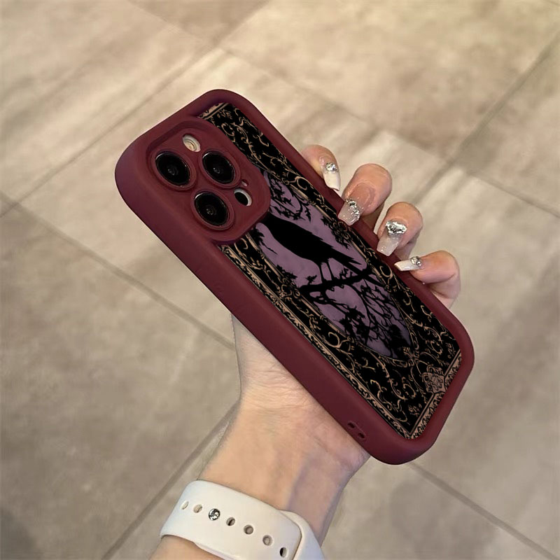 Aesthetic Black Crow Pattern W - đánh giá và giá Phone Cases Red