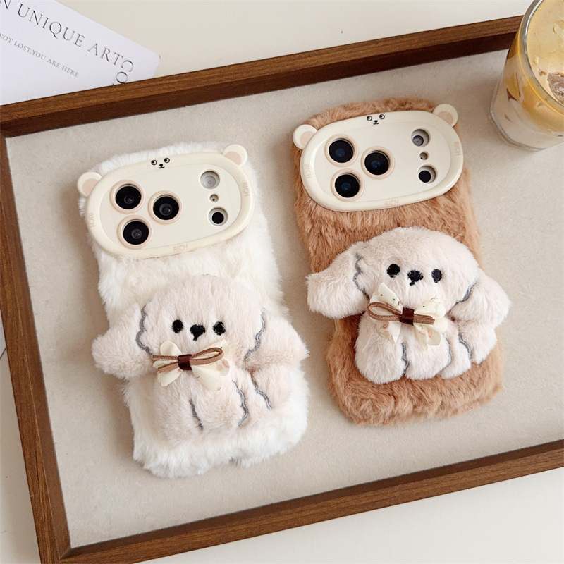 3D Cartoon Bowknot Puppy Warm  - đánh giá và giá Phone Cases For Iphone 12 Pro Max