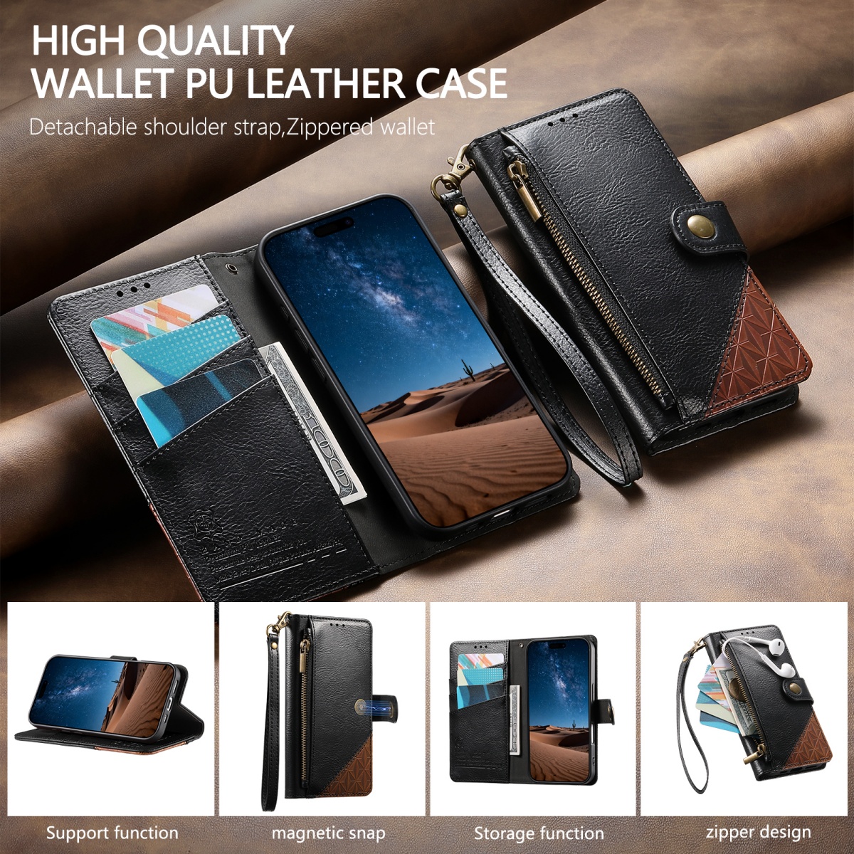 PU Leather Zipper Wrist Strap  - đánh giá và giá Phone Cases With Wallet