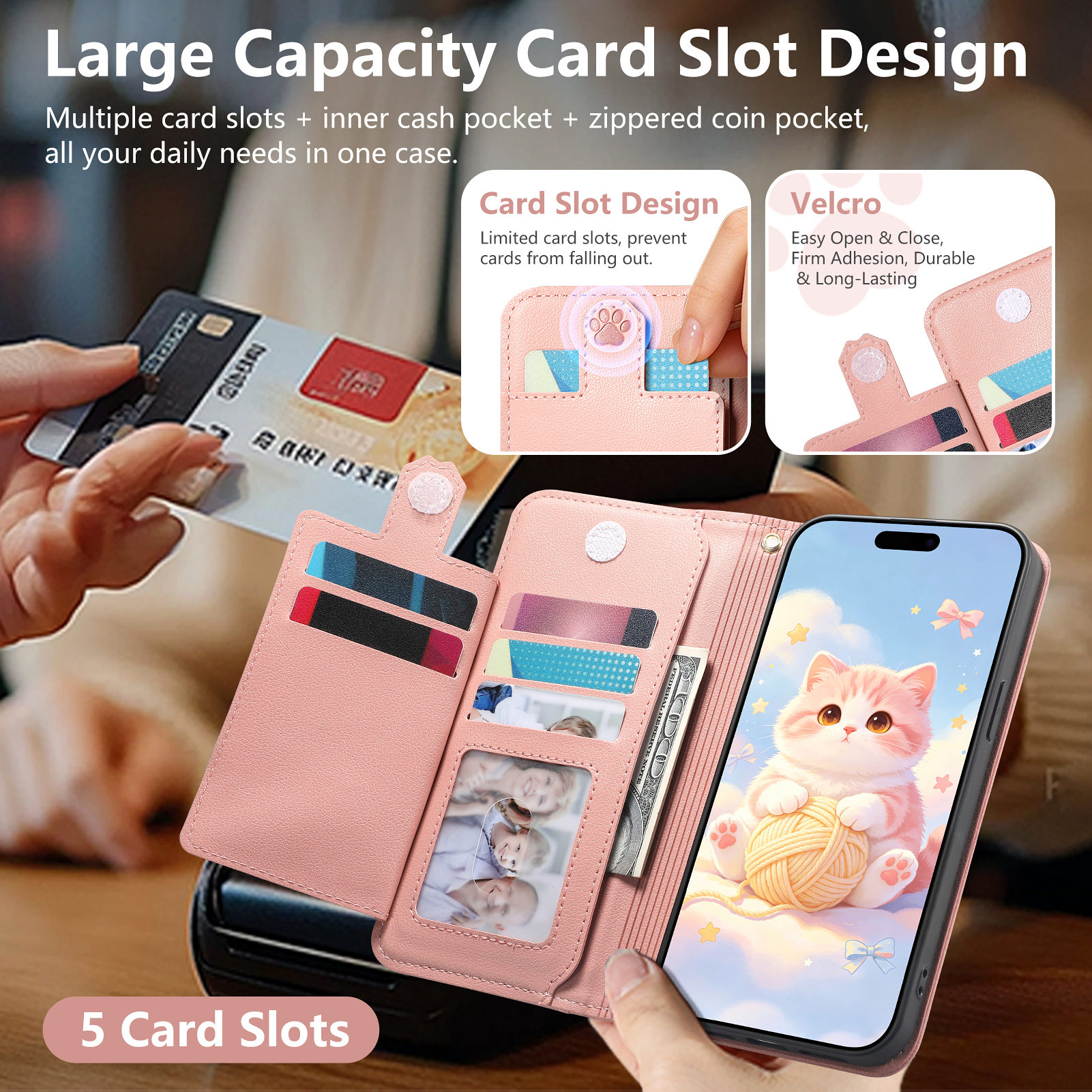 Cute Cat PU Leather Zipper Wri - đánh giá và giá Phone Cases With Wallet