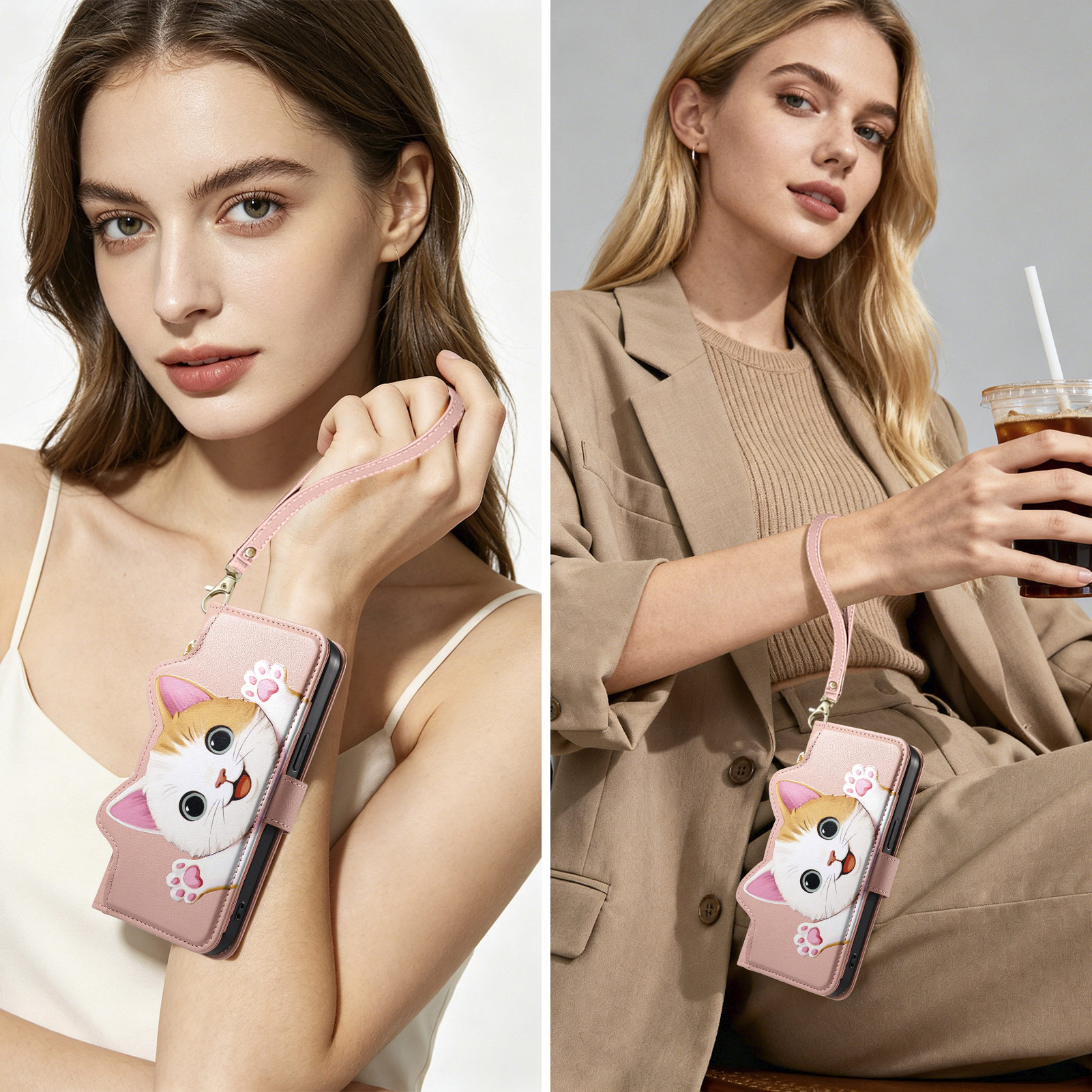 Cute Cat PU Leather Zipper Wri - đánh giá và giá Phone Cases With Wallet