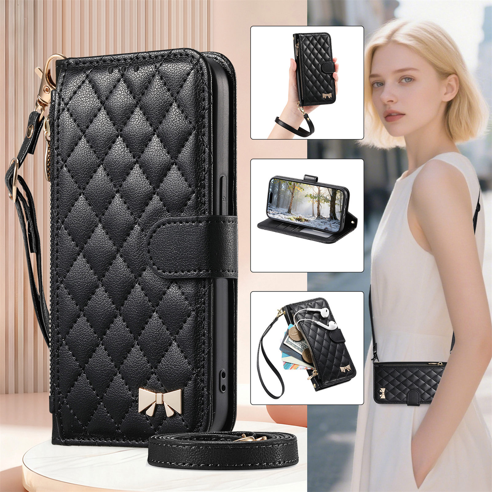 PU Leather Zipper Crossbody Fl - đánh giá và giá Phone Cases With Wallet