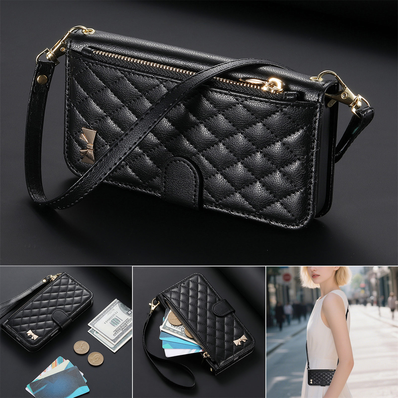 PU Leather Zipper Crossbody Fl - đánh giá và giá Phone Cases With Wallet